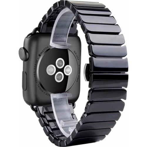 Fashion Ceramic belt for Apple Watch band se 38 42 40mm 44mm Butterfly Buckle strap for apple iwatch 6 5 4 3 2 1 link bracelet