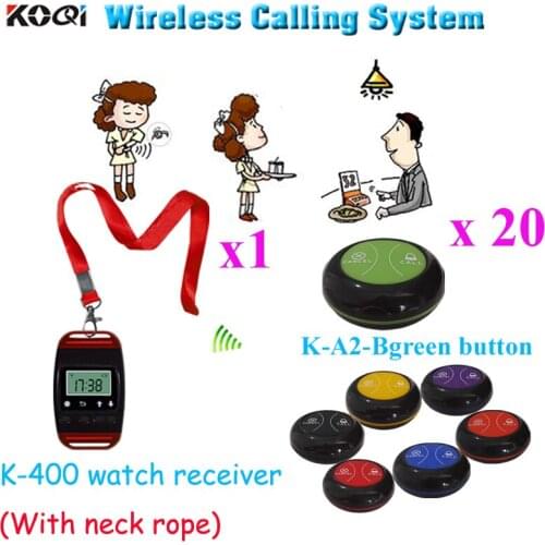 Restaurant Guest Pager Calling System Wholesales Price Of Table Buzzer Bell Wireless Waiter CE( 1pcs watch & 20pcs call button)