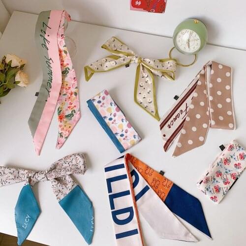 Retro Head Scarf Small Long French Silk Scarf Female Tie Hair Ribbon Headdress Sweet Spring And Autumn Scarf Shirt Suit Scarf