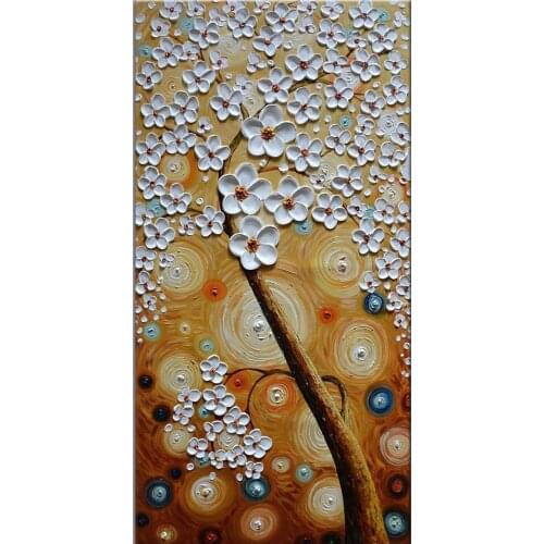 Hand Painted Orange Tree Oil Paintings On Canvas 3D Hand Painted Modern Vertical White Floral Wall Art for Living Room Bathroom