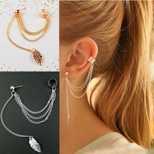 1pcs Earrings Jewelry Fashion Personality Metal Ear Clip Leaf Tassel Earrings for Women Gift Pendientes Ear Cuff Caught In Cuffs
