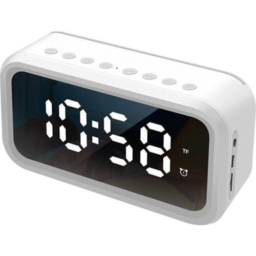 LED Mirror Alarm Clock Rechargeable Multifunctional Alarm Clock Bluetooth Speaker Radio Supports Real-time Temperature Display