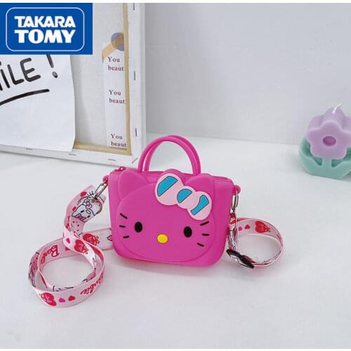 TAKARA TOMY Fashion Silicone Material Cute Cartoon Hello Kitty Childrens Coin Purse Waterproof Shoulder Messenger Bag