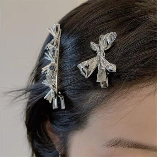 Vintage Punk Bow Hair Accessories Fashion Jewelry for Women Metal Hairpin Gold Color Bow Hair Pins 2021 New Cute Headdress
