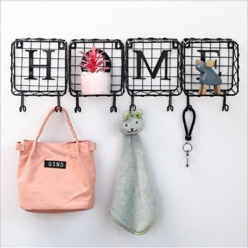 LOVE AND HOME ENGLISH LETTER Iron Wall Hanger with Baske Metal Hook House Key Storage Basket Garden Wooden Decor