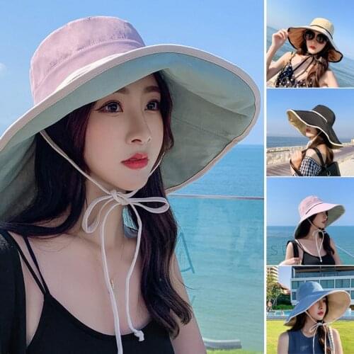 Womens Sun Hat Wide Brim Dual-sided Foldable Boonie Cap for Summer Travel Fishing Safari Sun Protection Waterproof LXH