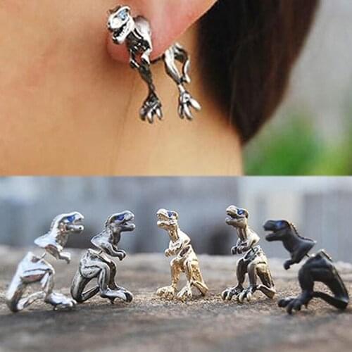 1Pair Creative Women Earrings Punk Cool Dinosaur T-rex Earring Tyrannosaurus Rex Cute Dragon Stud Earrings
