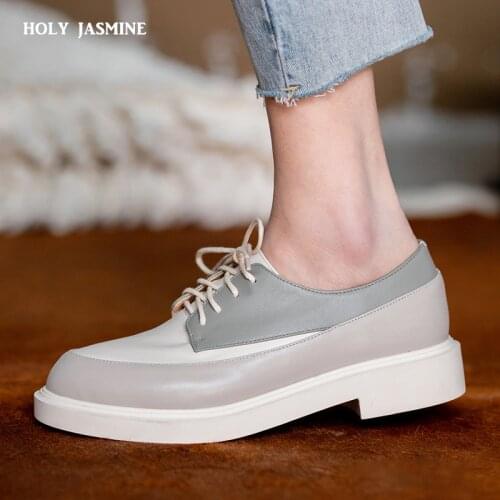 2021 Autumn Hot Sale Genuine Leather Footwear Women Pumps Mixed Color Lace Up Comfortable Casual Shoes Ladies Shoes for Women