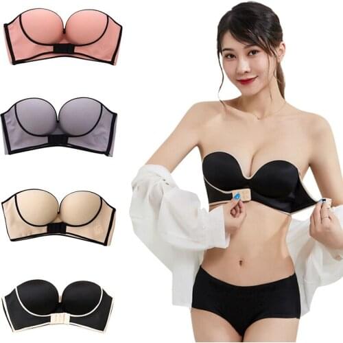 Women Padded Bra Gather Strapless Bra Women Super Push Up Bra Sexy Lingerie Invisible Brassiere With Adjustable Shoudler Front