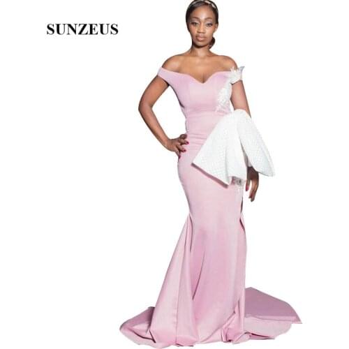Pink Mermaid Bridesmaids Dress With Appliques Off Shoulder Long Satin Wedding Party Gowns vestidos de boda invitada