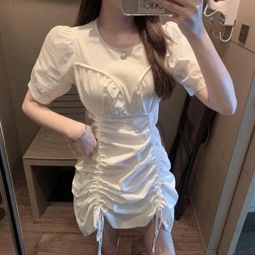 2020 New Summer Women Vintage Loose High Waist Slim Was Thin Elegant Irregular Drawstring Wrap Dress