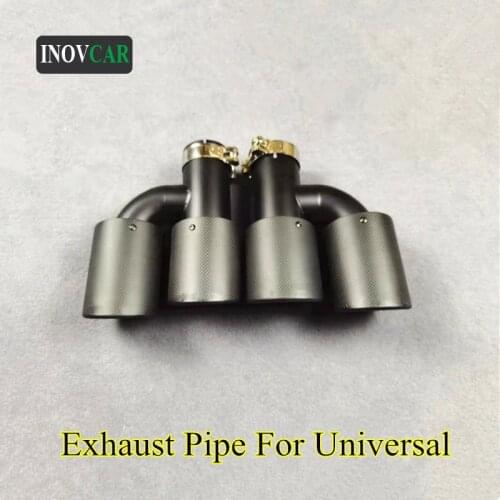 1 Pair H Style Full Matte Black Carbon Fiber + Stainless Steel Exhaust Double Tips Muffler Pipe For All Cars