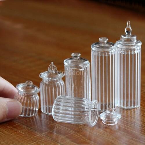 1PCS Classic 1/12 Scale Miniature Dollhouse Glass Candy Jar Pretend Play Barbies Doll Kitchen Mini Cookies Food Toy Accessories