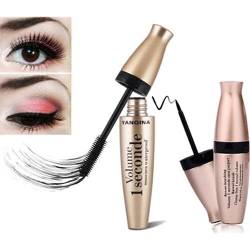 2pcs/set mascara + eyeliner makeup 3D Fiber Black Lash Eyelash Extension Liquid Waterproof Eye Makeup seconde volume make up