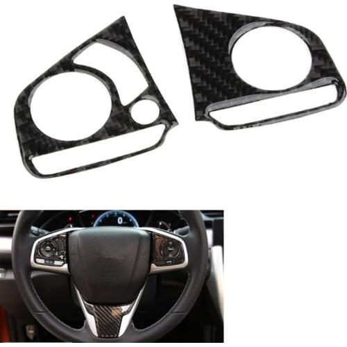 2Pcs/set Carbon Fiber Car Steering Wheel Button Cover Trim Sticker Styling For Honda Civic 2016 2017 Auto Accessories