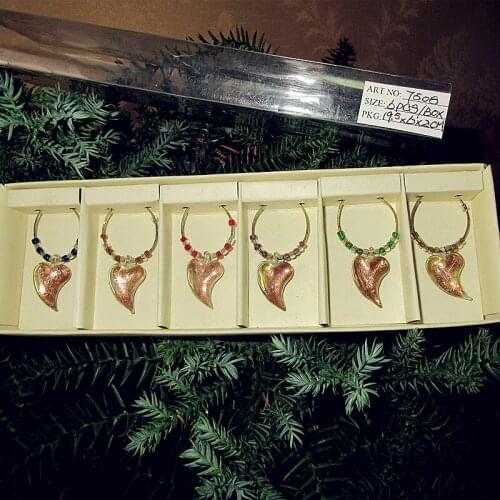 6pcs Murano hand blown glass heart model table decorations rings pendant Marker wedding birthday party Wine glass charms sets