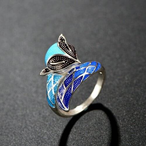 925 Sterling Silver Fox Ring Adjustable For Women Female