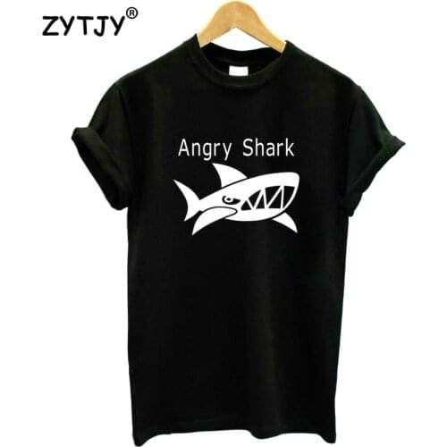 Angry Shark Print Women Tshirt Cotton Funny t Shirt For Lady Girl Top Tee Hipster Tumblr Drop Ship HH-185