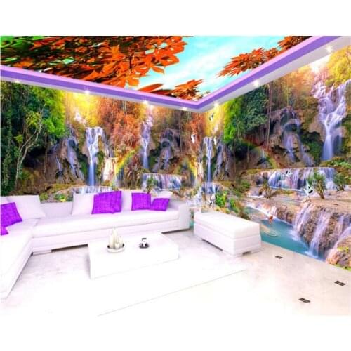 Beibehang Moisture-proof personalized thick 3D wallpaper beautiful waterfall stream crane theme space background papier peint