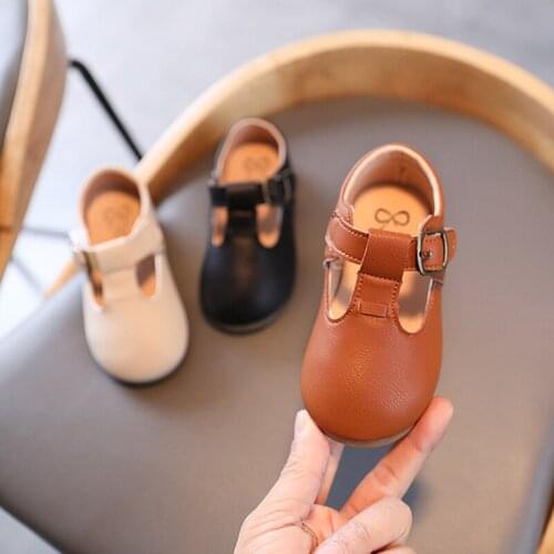2021 Autumn Girls Leather Sandals Solid Color Baby Girl Princess Low Shoes Casual Kids Baby Sneakers Soft Bottom Size 21-30