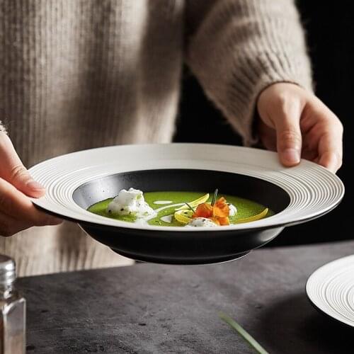 Black and White Ceramic Western Steak Pasta Plate Luxury Straw Hat Dinner Plate Restaurant Fruit Dessert Plate Kitchen Tableware