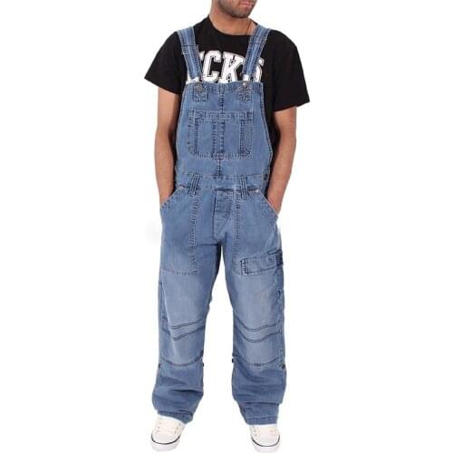 Men Jeans Fashion Mens Overalls Jeans Suspenders Simple Multi Pocket Loose Jeans Men Solid Color Patchwork Jeans