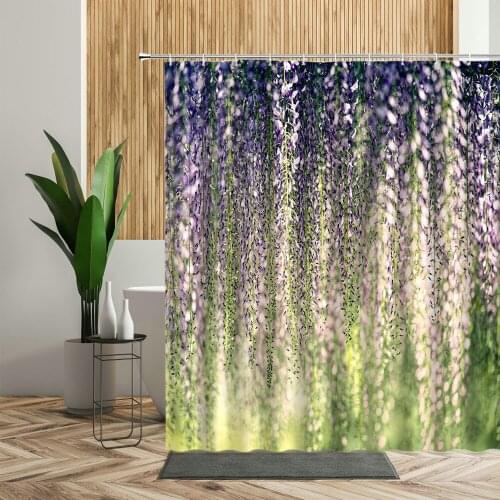 Purple Wisteria Flower Shower Curtain Sets Chinese Vine Plants Bathroom Decor 3D Waterproof Bath Screen Printed Fabric Curtains