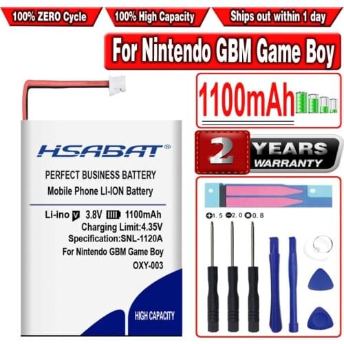 HSABAT 1100mAh 3.8V OXY-003 Rechargeable Lithium-ion Battery Kit Pack for Nintendo GBM Game Boy Micro