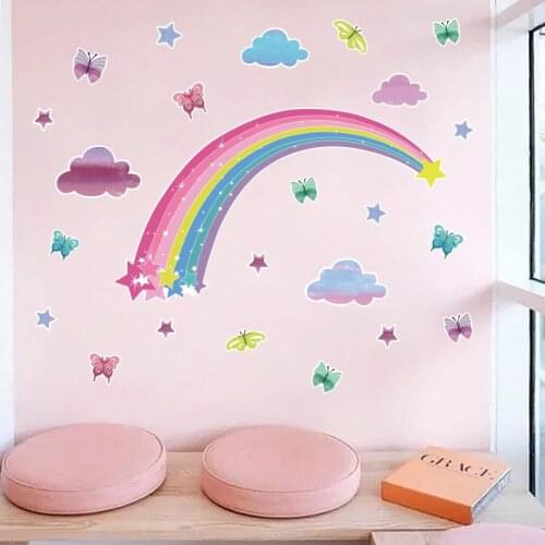 Creative Wall Stickers for Girls Rooms Decoration Aesthetic Poster Mural DIY Warm Bedroom Living Room Wall Decor Rainbow Sticker