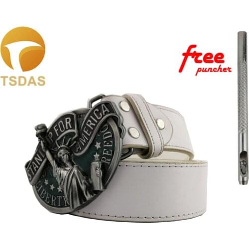 The Statue of Liberty USA Metal Belt Buckle Men and Women Jeans Accessories with Leather Belt