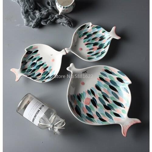 Cute Kissing fish Shape Ceramic Dinner Plate Steak Dish Dessert Plates Porcelain Fish Plate Kid Tableware