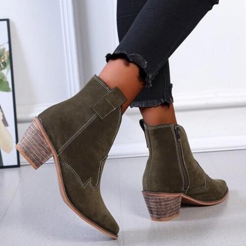 New Female Autumn Boots Ladies Thick Heels High Shoes Large Size Womens Martin Boots Straps Female Casual Heels Leather Boots