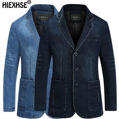 New Spring Autumn Mens Denim Blazer Men Fashion Cotton Vintage Suit Jacket Male Blue Coat Denim Jacket Men Slim Fat Jeans Blazer