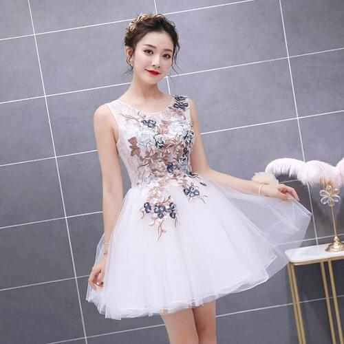 White Short knee length sweat lady girl women princess bridesmaid banquet party ball dress gown