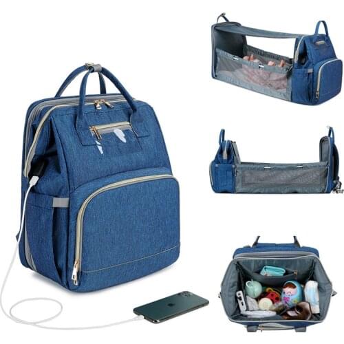 Casual Women Backpack USB Diaper Bag Foldable Sunscreen Baby Bed Crib Bag Large Capacity Multifunctional Bag Nursing Stroller
