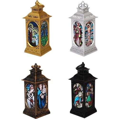 Christmas LED Lamp Ornaments Religious Jesus Wind Light Xmas Tree Hanging Lantern Home Decorations
