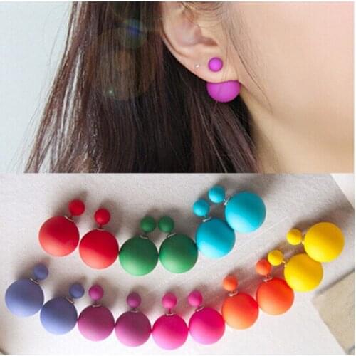 10PCS Fashion hot selling earrings Double Side Big bright Grind arenaceous imitation pearl earrings Womens accessories 13Colors