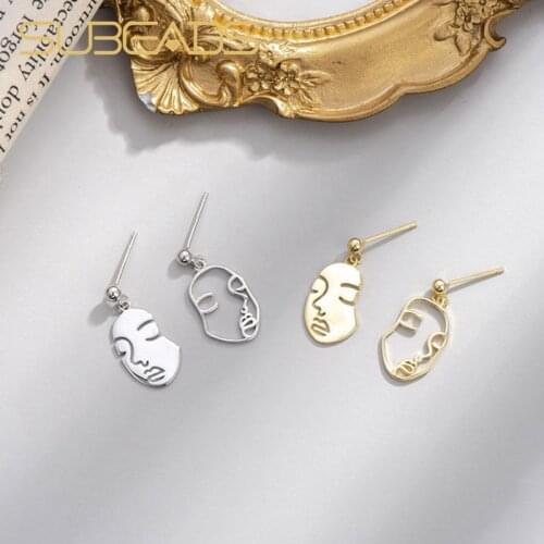 Subeads Real 925 Sterling Silver Face Drop Earrings For Women Girls KISS WIFE Abstract Art Dangle Earrings Fine Jewelry Gifts