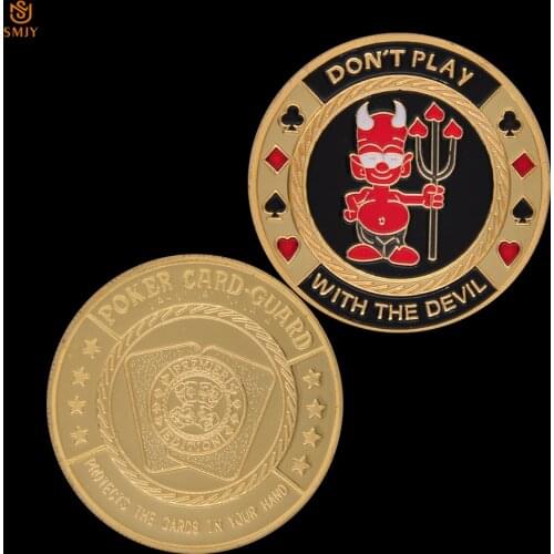 Texas Poker Guard Card "Don't Play With The Devil" Button Casino Token Challenge Coin Gold Plated Poker Guard Souvenir Gift