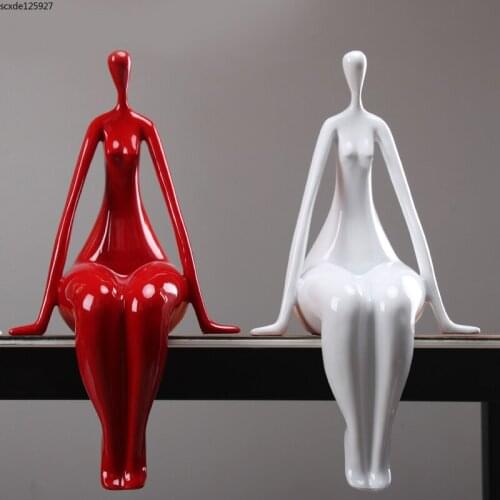 Creative Character Sculpture White Red Resin Yoga Girl Crafts Living Room Bookcase Yoga Girl Decoration Home Decor Birthday Gift