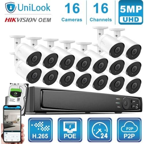UnILook 16CH NVR 8/10/12/16Pcs 5MP Bullet POE IP Camera NVR Kit Security System Night Vision Motion Detection Onvif H.265 P2P