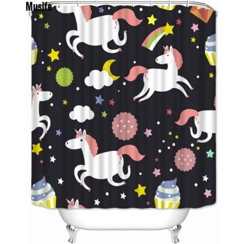 Musife Custom High Quality Unicorn Shower Curtain Waterproof Bathroom Polyester Fabric Bathroom Curtain