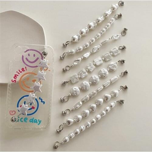 AOMU Korea Trendy White Imitation Pearl Star Round Chain Detachable Lanyard Mobile Phone Chain for Women Cell Phone Accessories