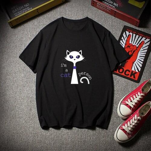 New 2020 Womens T-shirt Casual Cat Print Shaped Top Cotton Round Neck Loose T Shirts Punk Plus Size T Shirt Funny T Shirts