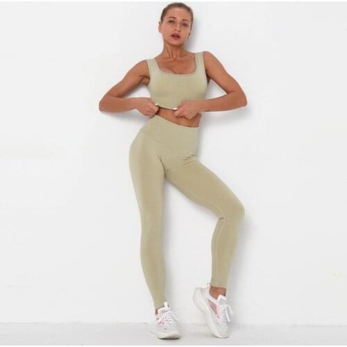 2020 New Style Women Fitness Suit Gym Clothing Black Seamless Yoga Set Sports Bras Tops and Pants Tracksuits Workout Sportswear