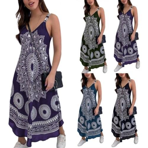 80% Hot Sales Dress Printing Comfortable to Wear Ethnic Style Women V-Neck Sleeveless Dress for Lady