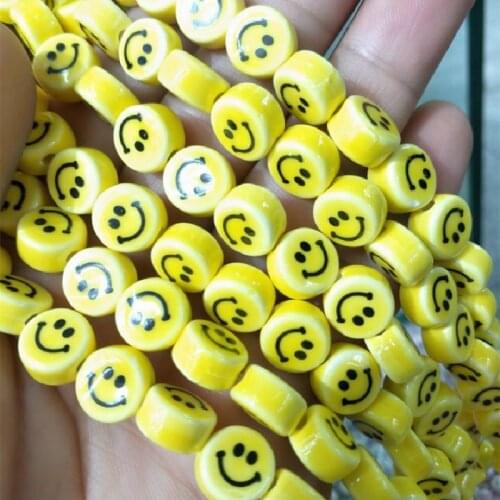 2 String Yellow Smile Face Beads Ceramic Porcelain Materail Size 8MM 10MM 12MM Loose DIY Accessories Top Selling Free Shipping