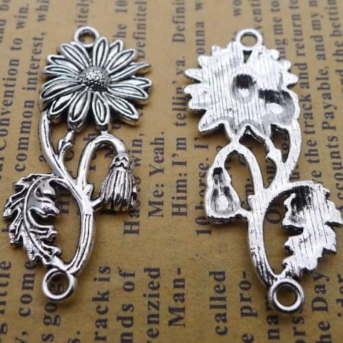 6 pieces/lot 15*38mm Sunflower flower Charm Metal alloy Antique silver color Necklace pendant Bracelet key chain DIY jewelry