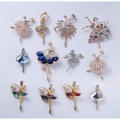 Factory Direct Sale Elegant Ballet Dancing Girl Shinning Crystal Brooches for Women Dress Clothing Pins Jewelry Accessories
