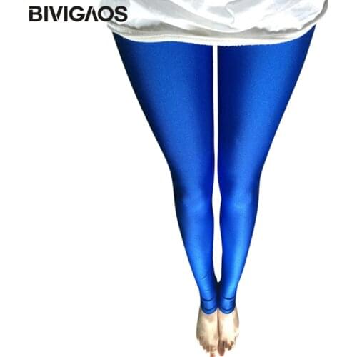 BIVIGAOS Womens Shiny Pants Thin Ice Silk Leggings Outer Wear Elastic Leggings Punk Fluorescent Colours Gloss Legging Women